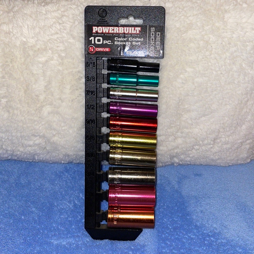 Powerbuilt 10 piece color coded socket set.